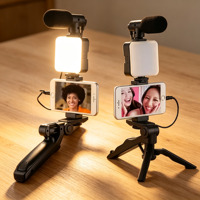 Kit trépied mobile avec microphone, lumière LED, perche à selfie portable pour diffusion en direct, mini support de photographie pour diffusion en direct