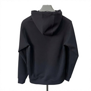 Men's Black Hooded Sweatshirt Regular Fit Solid Color Fleece Cotton Casual Autumn Wear - Product Image 3