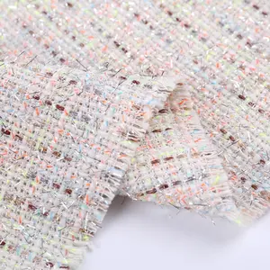 Yarn Dyed 71.6% Polyester 14.3% Rayon 14.1% Cotton Polyester Shiny Plaid Fancy Tweed Fabric