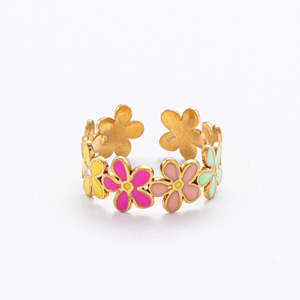 Fashion <b>Rings</b> Flower Shape <b>Open</b> Design Women's Party Jewelry Gold Plated Colorful Inlay Style - Product Image 2