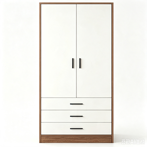Meubles de chambre à coucher, armoire à double porte sur mesure, trois tiroirs, bambou bicolore, style moderne minimaliste, casiers sur mesure - Product Image 1