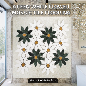 Modern Marble Mosaic <b>Tiles</b> Flooring Waterjet Green White Flower Pattern <b>Backsplash</b> Kitchen Bathroom Interior Wall Matte Glazed - Product Image 2