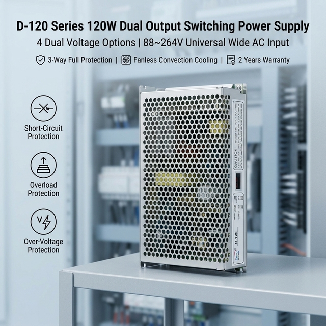 D-120 Series 120W Dual Output Switching Power Supply 5V+12V / 5V+24V / 12V+24V / ±15V Custom Voltage for Industrial
