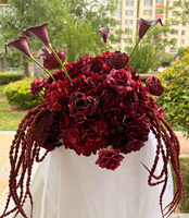 Nouvelle Décoration de Scène Événementielle Fleurs Vertes Hydrangeas Artificiels Bouquet de Mariage Lys Calla Bourgogne Anthurium Centre de Table Floral