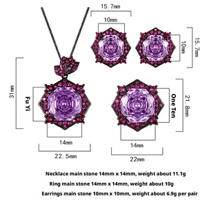 Juego de Aretes Colgantes Florales con Circones Violetas de 14-10mm, Chapados en Oro y Cobre Ecológico, Joyería de Alta Calidad para Mujer - Product Image 2