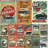 Pancarte Métallique Vintage DAD'S GARAGE, Affiche Métallique Ancienne 'Mon Garage, Mes Règles', Décoration Murale pour 'Man Cave' et Réparation Automobile, Panneau en Étain Rétro 'Huiles et Essence'