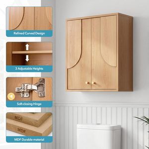 Armoire à pharmacie murale en bois avec fermeture amortie, de qualité supérieure, avec système de fixation par crochets français, organisateur de toilettes, <span class=keywords><strong>pour</strong></span> salon, imperméable, étagère non pliable - Product Image 5