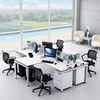 LEADCOM LS-419 Poste de travail modulaire moderne pour 4 personnes, bureau commercial à cloisonnement à 90 degrés, bureau de travail ouvert pour personnel