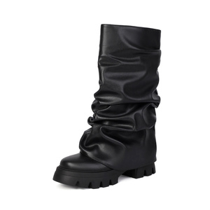Thick-soled Show Catwalk Fashion <strong>Boots</strong> Fold One Pedal <strong>Trouser</strong> Legs <strong>Boots</strong> Middle <strong>Boots</strong> - Product Image 6