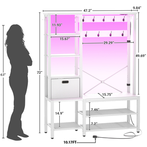 <span class=keywords><strong>Meuble</strong></span> de rangement industriel grand format à 5 niveaux avec banc, porte-manteau et paniers en tissu, structure en bois robuste, pour salon - Product Image 6