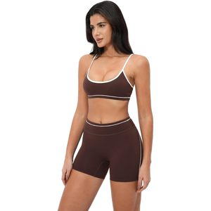 Conjunto Deportivo de Dos Piezas para Mujer, Top Deportivo con Tirantes y Bloques de Color, Shorts de Cintura Alta, Ropa Deportiva para Gimnasio, Yoga, Transpirable, Spandex - Product Image 4