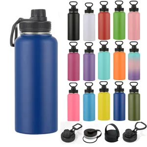 32Oz Herbruikbare Brede Mond Bpa Vrije Metalen Vacuümflessen Roestvrij Staal Geïsoleerde Thermos Sport Waterfles Met Stro