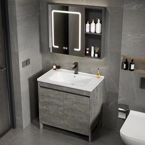 Mueble <span class=keywords><strong>De</strong></span> Tocador Estrecho con Encimera, Mueble <span class=keywords><strong>De</strong></span> Baño con LED y <span class=keywords><strong>Espejo</strong></span>, Diseño Sencillo con Lavabo y Gabinete <span class=keywords><strong>De</strong></span> PVC - Product Image 5
