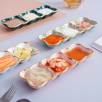 Plat de service en céramique à trois compartiments, design moderne et luxueux MingLun, écologique, forme rectangulaire, durable, passe au lave-vaisselle, plats à sauce