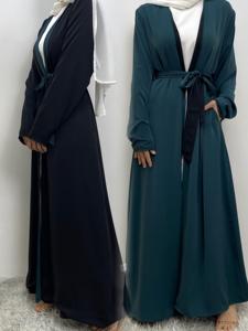 1991 # çarpıcı geri dönüşümlü açık Abaya yan cepler ile düz renk her iki taraf giyen müslüman kadın hırka 5 renkler - Product Image 3