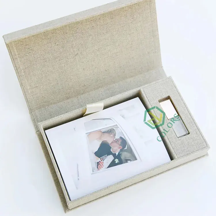 Lüks özel kağıt karton sunum kutusu fotoğraf çerçevesi ambalaj düğün albüm kutusu ile usb bellek ambalaj