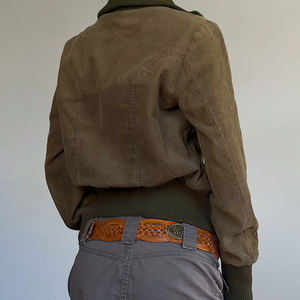 Chaqueta de Pana con Cuello Alto para Mujer, Cierre de Cremallera, Corte Ajustado, Estilo Vintage, Informal, para Calle - Product Image 4