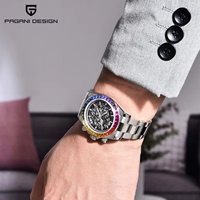 Montre automatique de luxe pour homme PAGANI DESIGN PD1777 40 mm en acier inoxydable, avec lunette arc-en-ciel, mouvement mécanique, verre Hardlex.