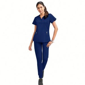 Blusa Médica para Mujer con Cuello Mandarín, 2 Bolsillos, Antiencogimiento, Elástica en 4 Direcciones, Ropa de Trabajo para Doctoras y Enfermeras - Product Image 3