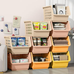 Panier de rangement empilable en plastique pliable pour cuisine, garde-manger, salle de bain, fruits, légumes et collations - Product Image 1