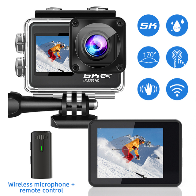 Professional Dual Screen Mini Digital Action Sport Video Camera 5K Ultra HD Touch Screen CMOS Imaging Sensor MicroSD Storage