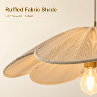 Luminaire suspendu beige de style français avec pampille en tissu, support en fer, douille E26 E27, hauteur réglable pour salle à manger