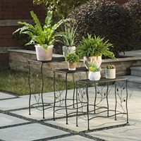 Ensemble de 3 supports à plantes autoportants en fer, design traditionnel, revêtement en poudre durable, étagère de rangement, organiseur de fleurs, intérieur/extérieur