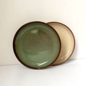 Assiette à steak en céramique, grès, ronde, faite à la main, couleur unie, vaisselle pour restaurant et usage domestique - Product Image 1