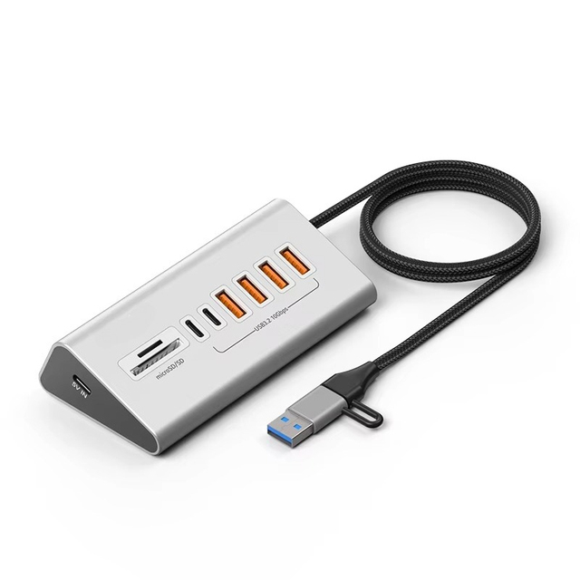 USB 3.2 Gen 2 10 Gbps Data Transfer Hub 6 Ports USB C Hub with 10Gbps USB3.2 4-Port Type A 2-Port Type C and SD TF Card Reader