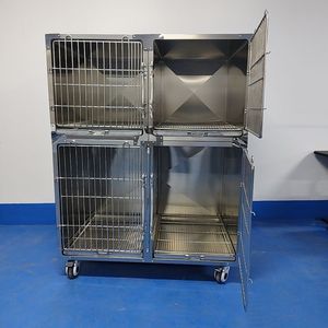 กรงนกสแตนเลสแบบเรียบง่าย 4 ชั้น พร้อมระบบล็อคอัตโนมัติ แผงถอดประกอบได้ เคลื่อนย้ายสะดวก สำหรับคลินิกสัตว์/ร้านขายสัตว์เลี้ยง ใช้ได้ทั้งในร่ม/กลางแจ้ง - Product Image 2