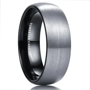 2024 nouvelle conception 8mm dôme brossé argent noir carbure de tungstène anneau pour hommes anneaux de mariage couple ensemble hommes bague de mariage