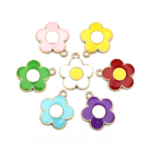 Diy Frangipani Flower Alloy Pendants Colorful Five Petal Jewelry Findings For Bracelet Making Zinc Alloy Oil Dripping Process - Product Image 1