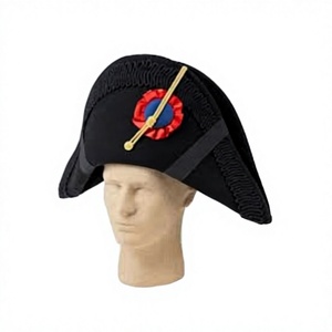 Sombrero Bicornio Napoleónico Unisex de Lana Negra Ajustable - Hecho a Mano con Bordado 3D para Uso en Exteriores en las Cuatro Estaciones, Estilo Europeo-Americano - Product Image 1