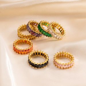 Anillos de Acero Inoxidable Chapados en Oro de 18k con Circonitas Cúbicas <span class=keywords><strong>AAA</strong></span> de Alta Gama, Resistentes al Deslustre, con Diseño Baguette, a la Moda, Impermeables, Joyería de Oro - Product Image 5