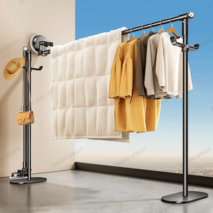 ราวตากผ้าแบบยืดหดได้ติดตั้งบนพื้นพร้อมถ้วยดูดสุญญากาศสำหรับระเบียง ดีไซน์มินิมอลสำหรับใช้ภายในและภายนอกอาคาร - Product Image 2