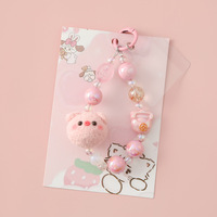 Hello Kitty Handy-Anhänger aus geflochtenem Material mit Fellbesatz, kleine Tierkette, blattförmige, bunte Perlen, umweltfreundlich