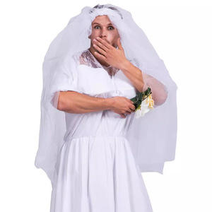 Costume de mariée fantôme pour homme, robe de mariée blanche avec voile et bouquet pour fête d'Halloween, tenue de travestissement pour homme - Product Image 5