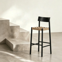 Tabourets de bar rétro en cuir et bois massif italien, sans accoudoirs, avec repose-pieds, pour îlot de cuisine, comptoir, bar à domicile, café, hôtel