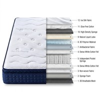 Matelas en mousse à mémoire de forme hypoallergénique, matelas à ressorts ensachés, matelas orthopédique sur mesure taille Queen