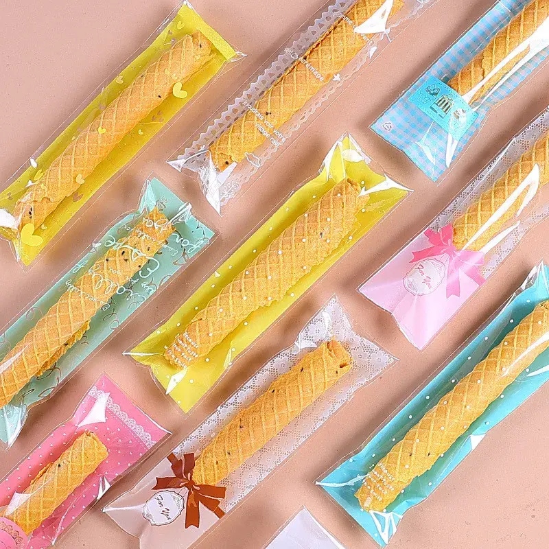 LBSISI hayat 100 adet parmak bisküvi çerez çanta beyaz dantel uzun plastik hediye DIY Kraft kart ambalaj Cupcake kendinden yapışkanlı çanta