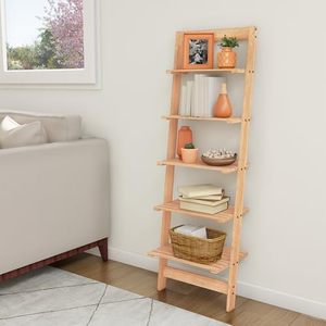 Estante de <span class=keywords><strong>escalera</strong></span> de 5 niveles-Estantería inclinada <span class=keywords><strong>estrecha</strong></span> de 50 pulgadas-Estantería de madera para sala de estar, baño, cocina, oficina o dormitorio - Product Image 1