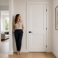 Pintu Interior Solid Core 2 Panel Model Shaker Putih Berlapis Cat Dasar Gaya Modern untuk Kamar Tidur Kantor