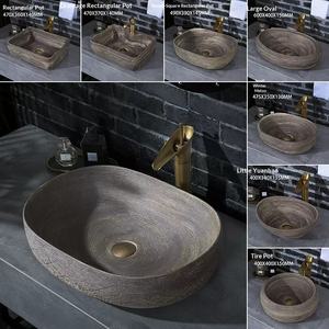 Lavabo de comptoir rétro en bois grainé, grand lavabo ovale créatif à trou unique pour maison d'hôtes ou balcon - Product Image 1