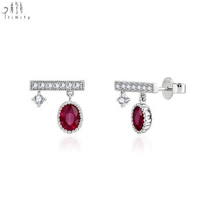 Proveedor de Hong Kong, Joyería Fina al por Mayor, Aretes de Oro Blanco Sólido de 18K con Rubí Natural y Diamantes, Regalo para Mujer - Product Image 2