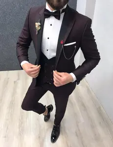 Morili ternos de festa de casamento para homem, 3 peças de colar xale slim fit colete com botões duplos mmsb47