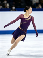 Robe de patinage artistique asymétrique à découpes, manches longues, dos en maille, ornée de strass, pour filles et femmes, couleur violet foncé