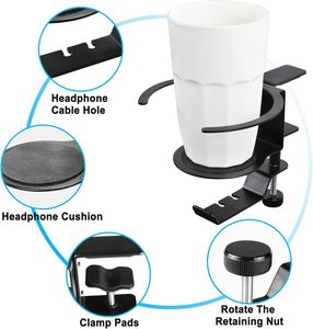 Soporte de Escritorio 2 en 1 Ajustable con Brazo Largo para Tazas y Bebidas, Gancho para Auriculares y Soporte para Teléfono, Ideal para Oficina, Hogar y Gaming - Product Image 5