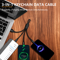 Câble de charge rapide USB mini 3-en-1 portable, multifonctionnel, court, type porte-clés, compatible iOS, conducteur en cuivre pur, en nylon