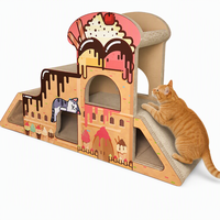 Griffoir pour chat Château de Glace, Maisonnette pour chat en carton à 3 niveaux avec toboggan, berceau et dessus en forme de coupelle, Mobilier de jeu pour chat