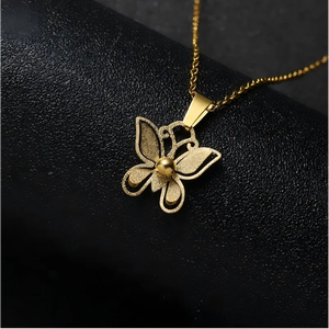 High Quality 304 Stainless Steel Electroplated Matte Butterfly Pendant <b>Necklace</b> with Fine <b>Chain</b> for Women Modern Style Jewelry - Product Image 4